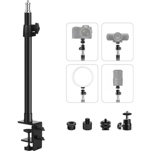 Camera Desk Mount Stand, 15.5-21.5" Adjustable Desktop C-Clamp Mounting Stand - Picture 1 of 6
